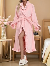 billiga Loungewear till damer-Dam Morgonrock Ledigt Ren färg Ficka Hem Dagligen Säng Långärmad Tröjkrage Svart Vit Rodnande Rosa Rubinrött Purpur Höst Vinter Lös passning