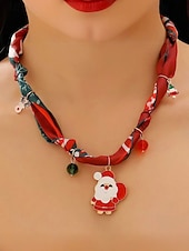 tanie Naszyjnik damski-Naszyjnik świąteczny dla kobiet, wykonany ze stopu metali, tkaniny i akrylu, z motywem renifera, Świętego Mikołaja i choinki, idealny na przyjęcia świąteczne