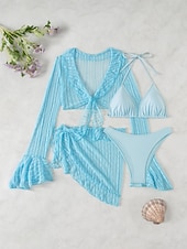 voordelige Bikinisets-Dames Bikini Badpak Rok Slank Rugloos Vakantie Strandmode Effen Kleur V Hals Mouwloos Lange Mouwen Badpak