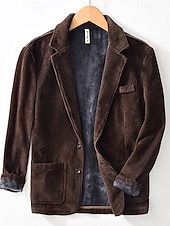billige Blazer-Herre Kordfløyel jakke Halskrage Årgang Mote Utendørs Ensfarget Blazer Blå kaffe Grå Skreddersydd Single Breasted To-knapper