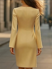 abordables Robe Simple-Femmes Mini Robe Robe Portefeuille Robe moulante Robes semi-formelles Bureau Coupe régulière Uni manche longue Col en V Noir Jaune Rose Claire Rouge Printemps Automne