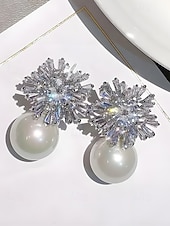 cheap Women's Earring-Women's Christmas Pearl and Crystal Snowflake Earrings, Alloy Material, Available in Red, White, and Multiple Colors – Perfect Holiday Gift