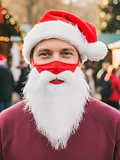 Недорогие Женские шляпы-Мужской рождественский комплект из шапки Санты и маски с бородой, красная плюшевая шапка с белым мехом, удобная маска для лица, аксессуар для праздничного костюма для рождественских вечеринок и праздничных мероприятий