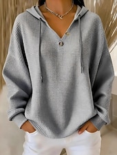 cheap Plain Hoodies-Women's Pullover Hoodie Sweatshirt Buttons Vintage Fashion Casual Long Sleeve Hooded Regular Tops Casual Home Dailywear Light Blue White Navy Blue Orange Beige Fall Winter