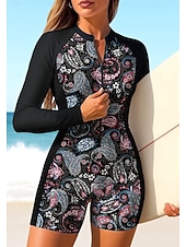 abordables Rash Guards de Una Pieza-Mujer Regular Camiseta Protección Solar Surf Traje de surf de una pieza Traje de baño Cachemir Tropical Folk Cerrar con sujetador incorporado Acolchado extraíble Protección solar UV UPF50+ Utra