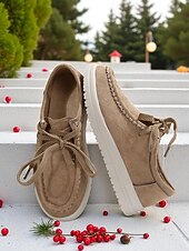 abordables Femmes-Chaussures rouges décontractées à lacets pour femmes - mocassins plats souples et antidérapants, chaussures confortables au quotidien pour Noël, le shopping et les voyages