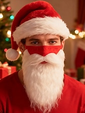 Недорогие Женские шляпы-Мужской рождественский комплект из шапки Санты и маски с бородой, красная плюшевая шапка с белым мехом, удобная маска для лица, аксессуар для праздничного костюма для рождественских вечеринок и праздничных мероприятий