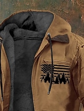 economico Felpa con cappuccio in pile-Per uomo Felpa con cappuccio a zip intera Giacca in Pile Felpa con cappuccio in pile Marrone Con Cappuccio Albero Bandiera Americana Tasca Stampato Sport &amp; Outdoor Casuale Quotidiano Poliestere