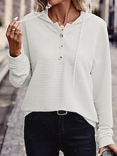 billiga Enkla huvtröjor-Dam Pullover Hoodie Sweatshirt Knappar Slät Ledigt Långärmad Huva Vanliga toppar Gata Vardag Vit Rodnande Rosa Marinblå Grön Höst Vinter