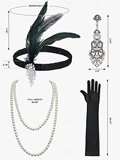 preiswerte 1920er Kleider-Set Goldene Zwanziger 1920er Knielang Kleid Flapper Kleid Outfits mit Zubehör Ärmellos Der große Gatsby Charleston Pailletten Quastenfransen Feder V Ausschnitt Kostüm Damen Karneval Neujahr Maskerade