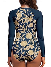 baratos Rash Guards de Uma Peça-Mulheres Anti Atrito Floral UPF50+ Secagem Rápida Leve Manga Longa Body Camisa de Natação Surfe Praia Esportes Aquáticos Verão
