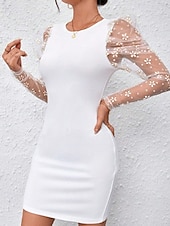 cheap Plain Dress-Women's Mini Dress Sheath Dress Modern Outdoor Vacation Going out Regular Fit Plain Long Sleeve Crew Neck Black White Pink Light Blue Spring Fall