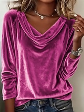 economico Bluse Eleganti-Per donna Blusa Top Eleganti Arricciato Patchwork Drappeggiato Tinta unica Semplice Elegante Vintage Festa Manica Lunga Scollo a Cascata Top Regolari Quotidiano Lavoro Ferie Blu Fucsia Verde Grigio