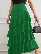 economico Gonne Formali-Per donna Elegante Moda Maxi Vita media Gonne Semplice Arricciato Inelastico Quotidiano Streetwear Vinaccia blu navy Nero Verde Estate