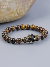 economico Gioielli da uomo-Bracciale da uomo in pietra naturale – design regolabile con perline e dettaglio a corona, disponibile in più colori, perfetto per l'abbigliamento casual e per le occasioni speciali