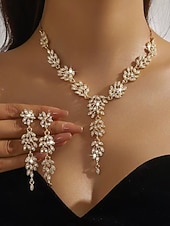 voordelige Valentijnsdag-Gouden damesketting en oorbellenset met strass-steentjes - elegante, glinsterende sieraden voor feest- en avondgelegenheden