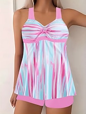 economico Tankini-Costume da bagno a tankini da donna a 2 pezzi pantaloni color block controllo della pancia vita alta slim senza schienale abbigliamento da spiaggia per vacanze ombré geometrico scollatura a V senza