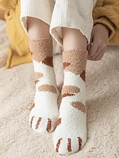 お買い得  レディースソックス-レディースコットンブレンドソックス、猫の足跡プリントデザインの6足セット、複数の色、柔らかくて快適な毎日の着用に最適