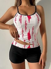 levne Tankiny-Dámské tankini dvoudílné plavky nabírané vysoký pas kontrola břicha vysoký pas štíhlé bez zadního dílu plážové oblečení květinový U krk bez rukávů