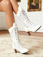 economico Vittoriano &amp; Edoardo-stivali da donna in similpelle rossa con lacci e tacchi, in stile vittoriano - stile gotico vintage anni '20 per carnevale, feste e occasioni in costume