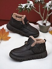 billiga Snö- och vinterstövlar-damkaffefärgade quiltade vinterkorta stövlar – varma slip-on pufferstövlar med foder i fuskpäls och rem för utomhusbruk i snö och vardagsbruk