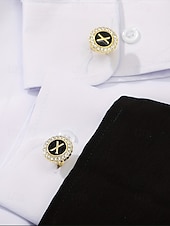 Недорогие Свадьба ACC-Комплект из мужского зажима для галстука, запонок и булавки для лацкана из сплава – элегантный черно-золотой дизайн с кристаллами, персонализированный 26 инициалами, идеальный подарок для официальных мероприятий и делового дресс-кода