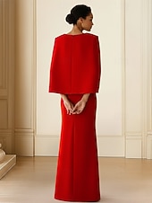 preiswerte Bodenlänge-Schlauchkleid Bodenlang Kleid für Hochzeitsgäste Abendkleid Cape-Kleid Brautmutterkleid Ärmellos U-Boot-Ausschnitt Elegant Formell Formeller Abend Geburtstag Stretchstoff mit Einfarbig