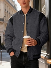 preiswerte Sportjacke-Herren Leichte Jacke Freizeitjacke Collegejacke Outdoor Urlaub Patchwork Tasche Frühling Herbst Farbblock Streetwear Stilvoll Stehkragen Regulär Dunkelgrau Schwarz Wein Marineblau Khaki Jacken