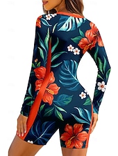 economico Rash Guards Interi-Per donna Top sottomuta Costume da bagno Boyleg Floreale Con zip Imbottitura rimovibile Cerniera Frontale Protezione Solare UV UPF50+ Ultra Leggero (UL) Manica Lunga Costume da Bagno Top sottomuta