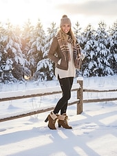 Χαμηλού Κόστους Χερευτές και χειμερινές μπότες-γυναικείες χειμερινές ψηλοτάκουνες μπότες από faux σουέτ – μπότες με κορδόνια με γούνα και χοντρό τακούνι για χιόνι και κρύο καιρό