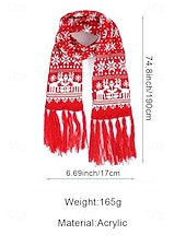 abordables Foulards pour femmes-Écharpe de Noël tricotée pour femme, en acrylique, motif jacquard rouge et blanc avec rennes et flocons de neige, accessoire festif d'hiver pour les fêtes de fin d'année