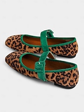 voordelige Platte damesschoenen-Mary Jane-flats met luipaardprint voor dames met fluwelen gespband – vintage stijl, perfect voor Kerstmis, feestdagen en dagelijks gebruik