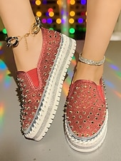 voordelige Damessneakers-Dames instapsneakers met glitter en studs - glinsterende platformschoenen met strass-versiering voor uitgaansgelegenheden, feesten en clubwear &amp;feestelijke outfits