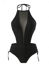 preiswerte Einteilige Badeanzüge-Woman's Einteiliger Badeanzug Sexy Cutout Monokini Hohe Taille Bauchkontrolle Hohe Taille Slim Rückenfrei Urlaub Strandbekleidung Einfarbiger Halter Ausschnitt Ärmlos Badeanzüge