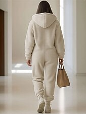 ieftine Salopete Damă-Pentru femei loungewear Salopete de dormit Cald Modă Sexy Culoare pură Fermoar Buzunar Hanorac cu Glugă Vacanță Casă Stradă Manșon Lung Stil Nautic Alb Toamnă Iarnă Potrivire Largă