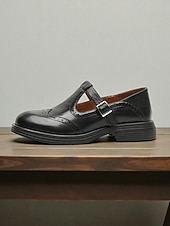 billiga Platta damskor-Bruna damskor i konstläder med brogue-detaljer, Mary Jane-skor, klassisk och bekväm stil, perfekta för arbete, vardagsutflykter och vardagsbruk.