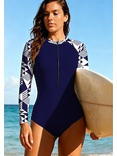 abordables Rash Guards de Una Pieza-Mujer Traje de buceo Camiseta Protección Solar Surf Traje de baño Abstracto Geometría Cerrar UPF50+ Secado rápido Ligero Manga Larga Bañadores Camiseta de Baño Surf Playa Deportes acuáticos Verano