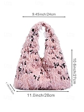 economico Clutch e borsette da sera-borsa da donna in pelliccia sintetica con paillettes: design scintillante e luccicante con materiale morbido, disponibile in due misure, perfetta per feste serali e occasioni speciali