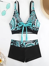 abordables Tankinis-Mujer Bañadores 2 piezas Slips Traje de baño Retazos Espalda al Aire Vacaciones Ropa de playa Floral Escote en Pico Sin Mangas Trajes de baño