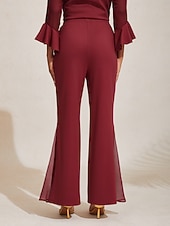  pantaloni da donna in tessuto elasticizzato, pannelli trasparenti in chiffon, gamba svasata, elastico in vita, eleganti, comodi, per tutti i giorni, da lavoro, autunno