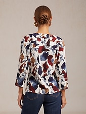 economico camicie, top e camicette-camicetta da vacanza con stampa a pennello e scollo tondo elasticizzato