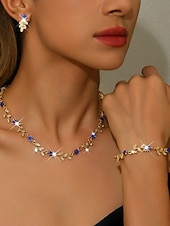 billige Halskjede for kvinner-kvinners gullblad &amp;rødt krystallsmykkesett - delikat halskjede, dråpeøreringer &amp;matchende armbånd, romantisk blomstertilbehør til fester, bryllup &amp;spesielle arrangementer