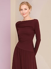 preiswerte Teelänge-A-Linie Knöchellanges Partykleid Cocktailkleid Hochzeitsgastkleid Brautmutterkleid Langarm Schiffsausschnitt Elegantes Vintage-Party Baumwollmischung mit Falten
