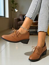 olcso Női fűzős bőrcipők-női fekete fűzős oxford cipő alacsony sarokkal - klasszikus lezser stílus, tökéletes irodai viseletre, mindennapi kirándulásokra és hétvégi alkalmakra