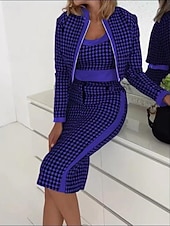 levne Pruhované a geometrické šaty-Dámské Sada šatů Plášťové šaty Elegantní Pepito Tisk Midi šaty Dlouhý rukáv Tričkový Kancelář Párty Vodní modrá Černá Světlá růžová Jaro Podzim Běžný