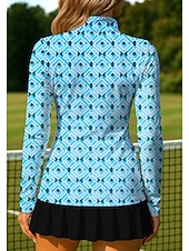 cheap Women's Shirt-Women's Geometric Color Block Abstract Art Tops Shirt Sport Shirt Golf Polo Shirt Long Sleeve Polka Dots Stripe Print UPF50+ UV Resistant UV Protection Elastic Breathable Pilates Volleyball Tennis