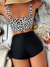 Χαμηλού Κόστους Τανκίνι-Γυναικείο Τανκίνι 2 Κομμάτια Μαγιό Ραφές Υποστήριξη Λεοπάρ Μικροσκοπικά Έλεγχος Κοιλιάς Ψηλόμεσο Λεπτό Χωρίς Πλάτη Θέρετρο Παραλίας V Λαιμός Αμάνικο Μαγιό