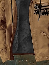 economico Felpa con cappuccio in pile-Per uomo Felpa con cappuccio a zip intera Giacca in Pile Felpa con cappuccio in pile Marrone Con Cappuccio Albero Bandiera Americana Tasca Stampato Sport &amp; Outdoor Casuale Quotidiano Poliestere