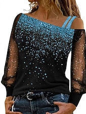  Γυναικεία Μπλούζα Γκλίτερ Ombre Βίντατζ Στυλάτο Μακρυμάνικο Ασύμμετρο Κανονικά μπλουζάκια Καθημερινά Αργίες Εξόδου Θαλασσί Ασημί Κρασί Χρυσό Καλοκαίρι Φθινόπωρο