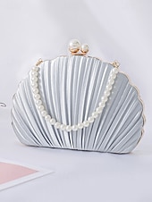 tanie Kopertówki i torebki wieczorowe-plisowana damska kopertówka z perłowym uchwytem – elegancka wieczorowa torebka, w wielu kolorach – idealna na wesela, imprezy i specjalne okazje